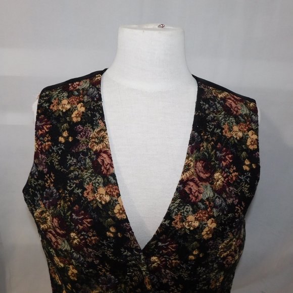 Vintage Minster Leonard Womens 14 Floral Tapestry Button Up Vest - Picture 3 of 11